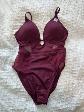 Kenneth Cole Burgundy One-Piece Swimsuit